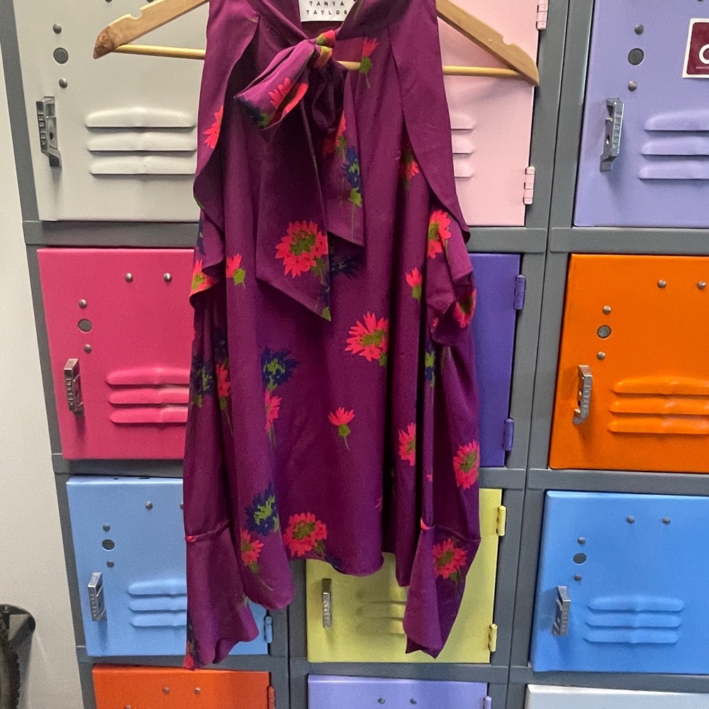 Tanya Taylor Magenta Top with Floral Accents